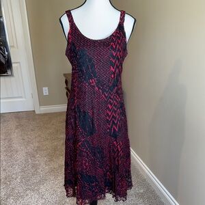 L'Atelier Dress Red Black Lace Sleeveless Midi Sundress, maybe goth, women's